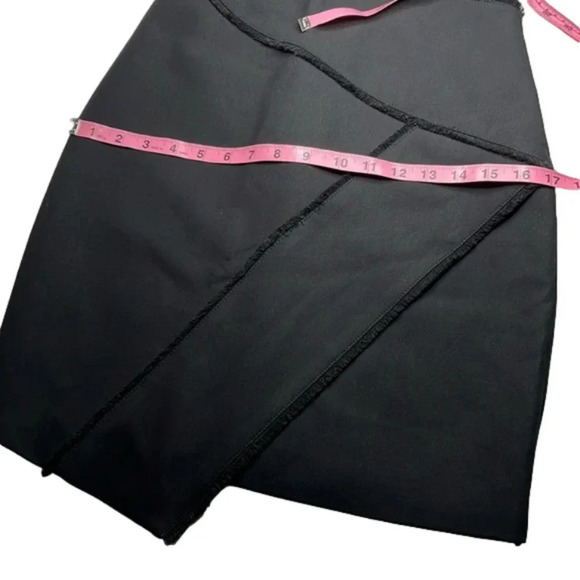 Cinq a sept black dress asymmetrical hem fringe feature sleeveless lined classic - Picture 6 of 13